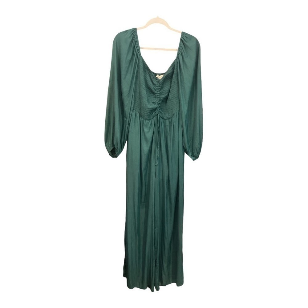 She and Sky Wide Leg Green Satin Jumpsuit Size Large M1